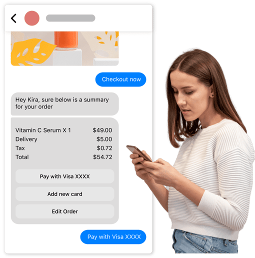 Image of customer checking out with makeup purchase over chat