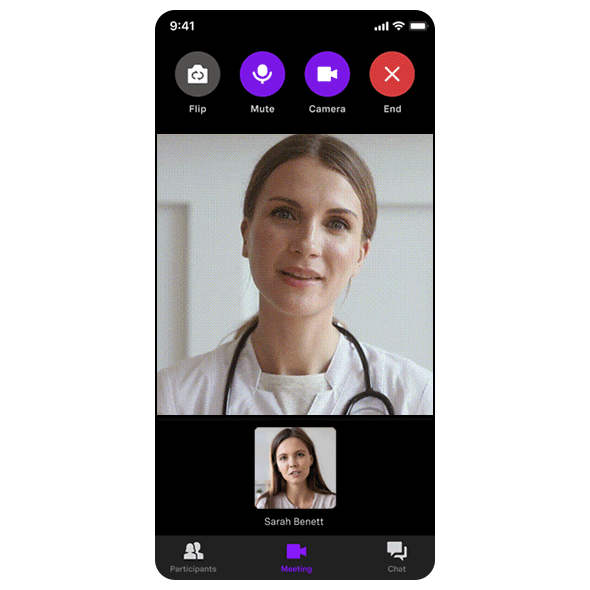 Telemedicine animation Animation of video call between a doctor and patient on a mobile device.