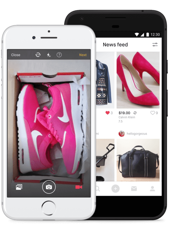 Foto de zapatos y ropa online y en una aplicación del teléfono
